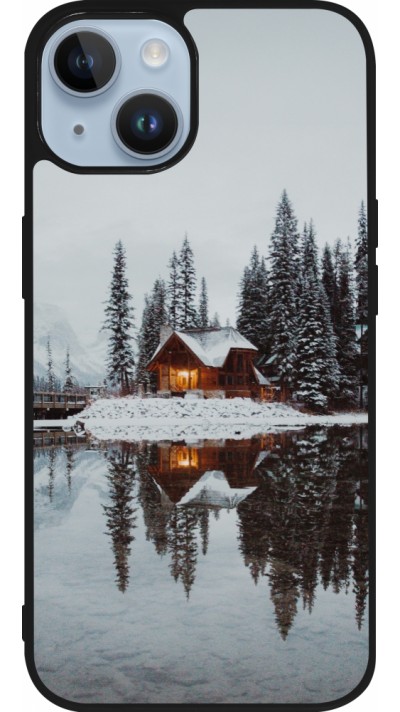 Coque iPhone 15 - Silicone rigide noir Winter 25 Winter house forest afternoon