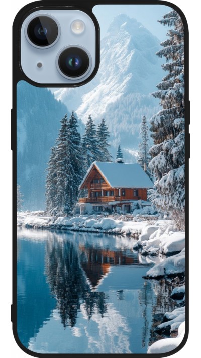 Coque iPhone 15 - Silicone rigide noir Winter 25 Winter house forest day