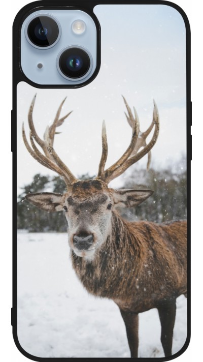 Coque iPhone 15 - Silicone rigide noir Winter 25 Winter reindeer