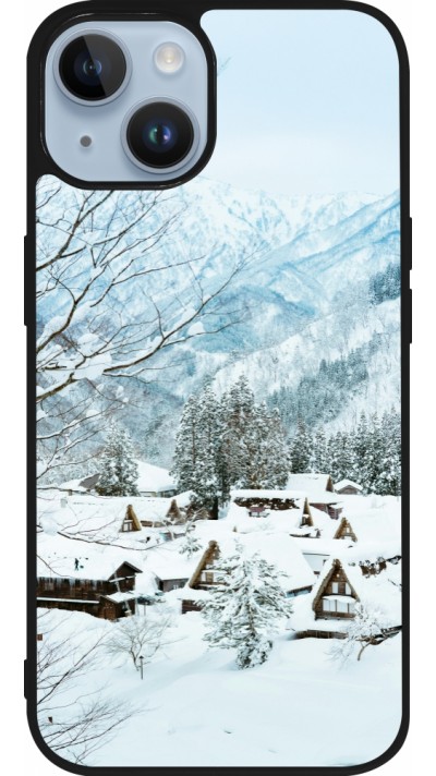 Coque iPhone 15 - Silicone rigide noir Winter 25 Winter snowy landscape