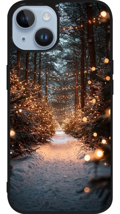 Coque iPhone 15 - Silicone rigide noir Winter 25 Winter snowy road