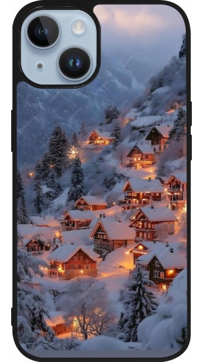 Coque iPhone 15 - Silicone rigide noir Winter 25 Winter snowy village
