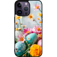 Coque iPhone 15 Pro Max - Silicone rigide noir Easter 2026 Eggs with flowers
