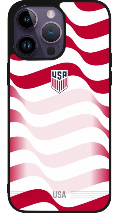 Coque iPhone 15 Pro Max - Silicone rigide noir Maillot de football E?tats Unis 2026 personnalisable