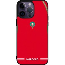 Coque iPhone 15 Pro Max - Silicone rigide noir Maillot de football Maroc 2026 personnalisable