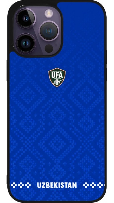 Coque iPhone 15 Pro Max - Silicone rigide noir Maillot de football Ouzbékistan 2026 personnalisable
