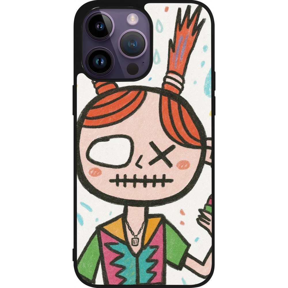 Coque iPhone 15 Pro Max - Silicone rigide noir Little Girl Sketch