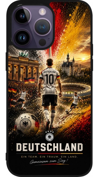 Coque iPhone 15 Pro Max - Silicone rigide noir Football Allemagne splash 2026