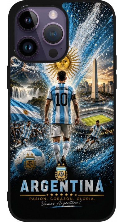 Coque iPhone 15 Pro Max - Silicone rigide noir Football Argentine splash 2026