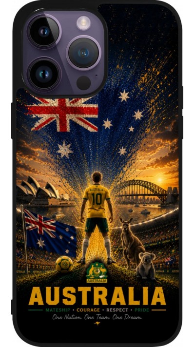 Coque iPhone 15 Pro Max - Silicone rigide noir Football Australie splash 2026