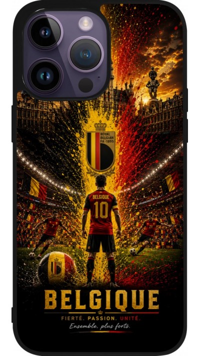 Coque iPhone 15 Pro Max - Silicone rigide noir Football Belgique splash 2026