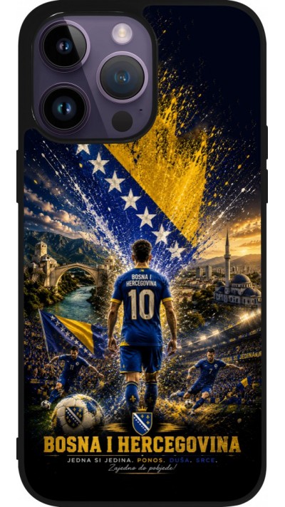 Coque iPhone 15 Pro Max - Silicone rigide noir Football Bosnie-Herzégovine splash 2026