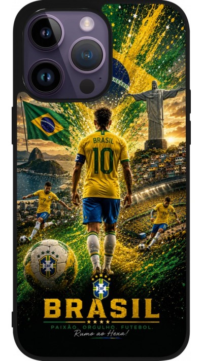 Coque iPhone 15 Pro Max - Silicone rigide noir Football Brésil splash 2026