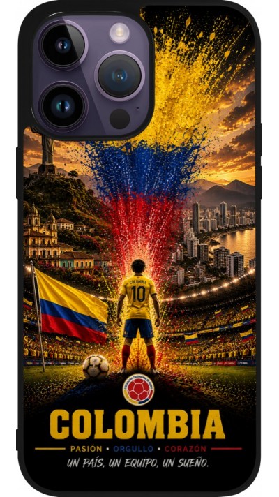 Coque iPhone 15 Pro Max - Silicone rigide noir Football Colombie splash 2026