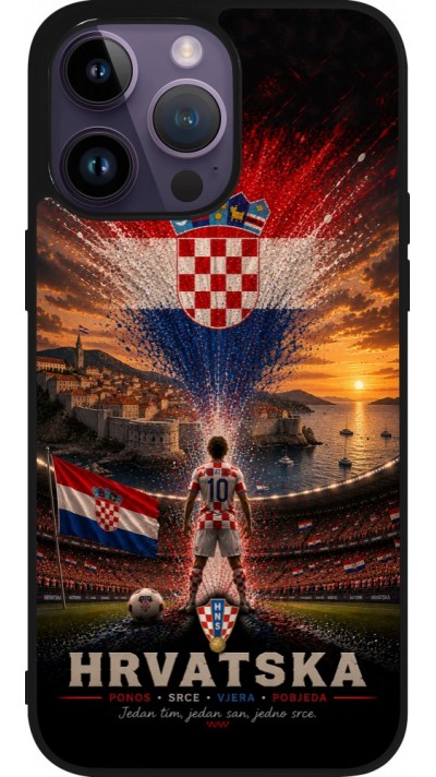 Coque iPhone 15 Pro Max - Silicone rigide noir Football Croatie splash 2026