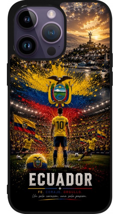 Coque iPhone 15 Pro Max - Silicone rigide noir Football Équateur splash 2026