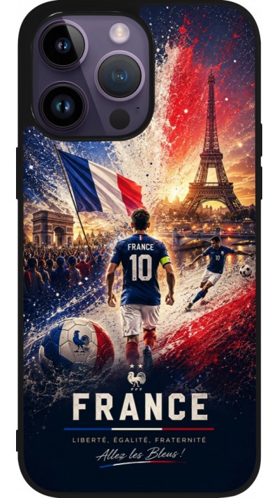 Coque iPhone 15 Pro Max - Silicone rigide noir Football France splash 2026