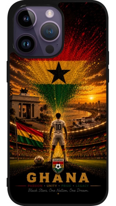 Coque iPhone 15 Pro Max - Silicone rigide noir Football Ghana splash 2026