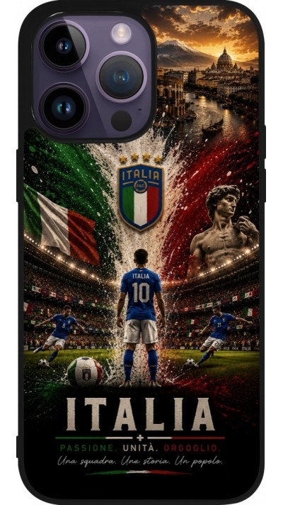 Coque iPhone 15 Pro Max - Silicone rigide noir Football Italie splash 2026