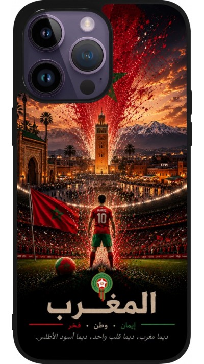 Coque iPhone 15 Pro Max - Silicone rigide noir Football Maroc splash 2026