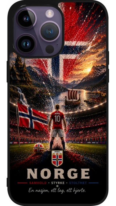 Coque iPhone 15 Pro Max - Silicone rigide noir Football Norvège splash 2026