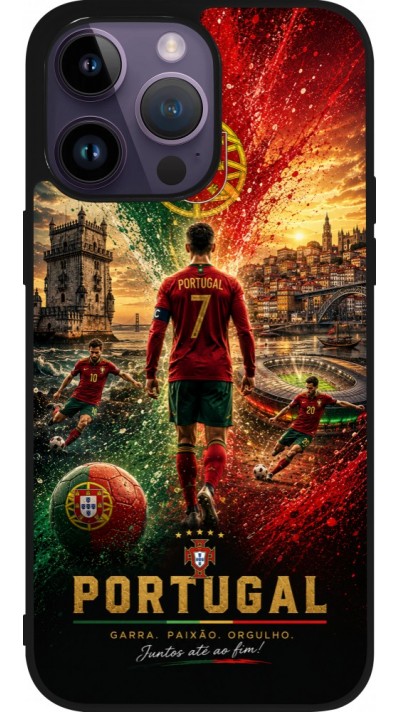 Coque iPhone 15 Pro Max - Silicone rigide noir Football Portugal splash 2026