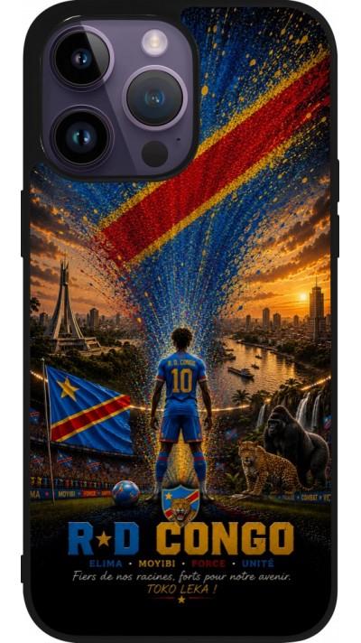 Coque iPhone 15 Pro Max - Silicone rigide noir Football République démocratique du Congo splash 2026