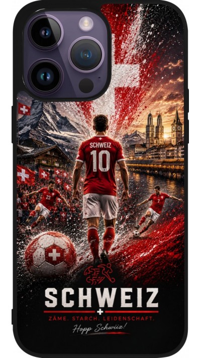 Coque iPhone 15 Pro Max - Silicone rigide noir Football Schweiz splash 2026