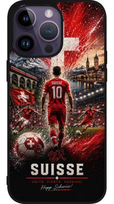 Coque iPhone 15 Pro Max - Silicone rigide noir Football Suisse splash 2026