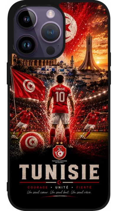 Coque iPhone 15 Pro Max - Silicone rigide noir Football Tunisie splash 2026