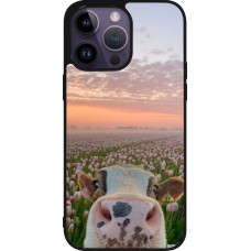 Coque iPhone 15 Pro Max - Silicone rigide noir Cow with tulips 2026
