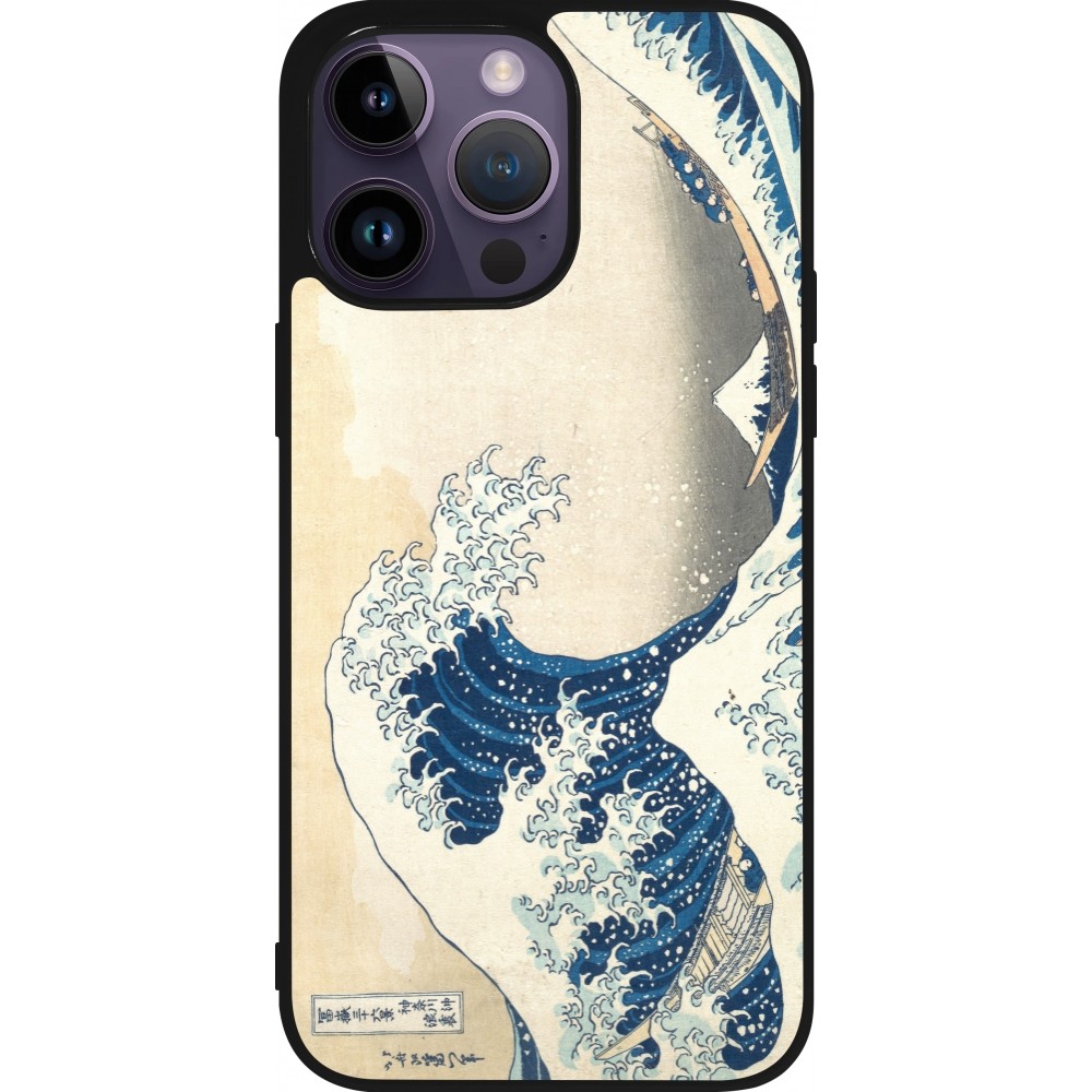 Coque iPhone 15 Pro Max - Silicone rigide noir Tableau art - La Grande Vague de Kanagawa - Hokusai