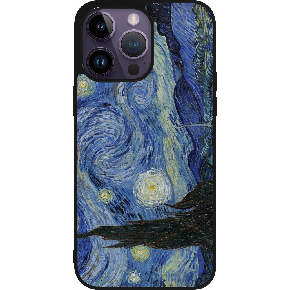 Coque iPhone 15 Pro Max - Silicone rigide noir Tableau art - La Nuit étoilée - Van Gogh