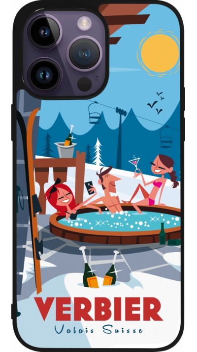 Coque iPhone 15 Pro Max - Silicone rigide noir Verbier Mountain Jacuzzi