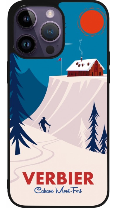 Coque iPhone 15 Pro Max - Silicone rigide noir Verbier Cabane Mont-Fort