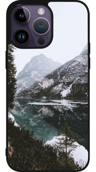 Coque iPhone 15 Pro Max - Silicone rigide noir Winter 22 snowy mountain and lake
