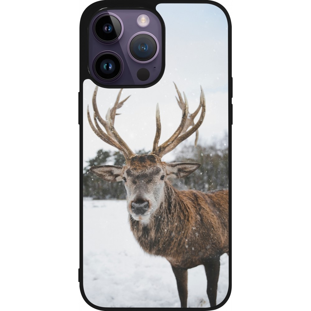 iPhone 15 Pro Max Case Hülle - Silikon schwarz Winter 25 Winter reindeer