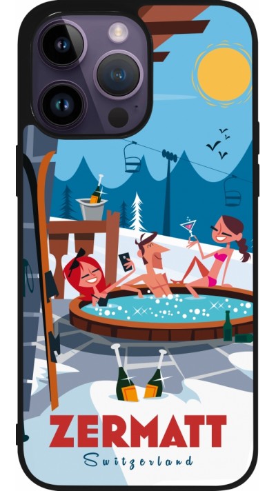 Coque iPhone 15 Pro Max - Silicone rigide noir Zermatt Mountain Jacuzzi