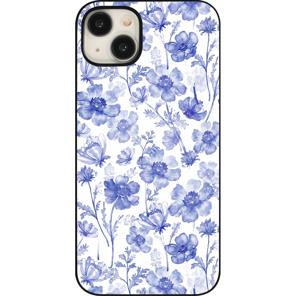 Coque iPhone 15 Plus - Spring 23 watercolor blue flowers