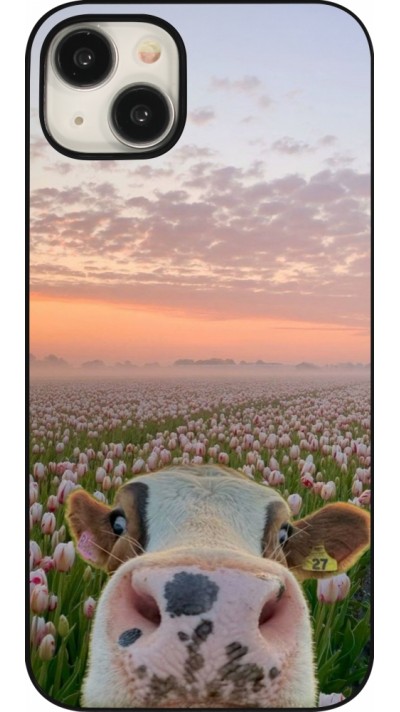 Coque iPhone 15 Plus - Cow with tulips Spring 2026