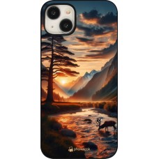 Coque iPhone 15 Plus - Valley Sunset Deer Tree
