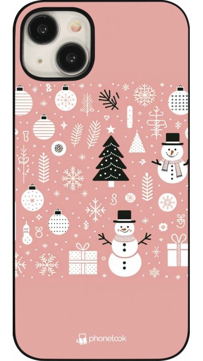 Coque iPhone 15 Plus - Noël 2024 Rose Snowman Christmas