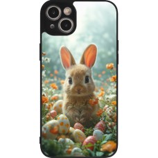 Coque iPhone 15 Plus - Silicone rigide noir Easter 2026 Rabbit in the garden