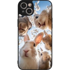 Coque iPhone 15 Plus - Silicone rigide noir Easter 2026 Rabbits