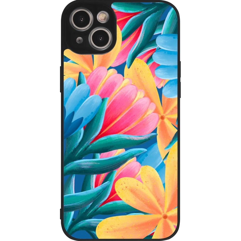 iPhone 15 Plus Case Hülle - Silikon schwarz Spring 23 colorful flowers