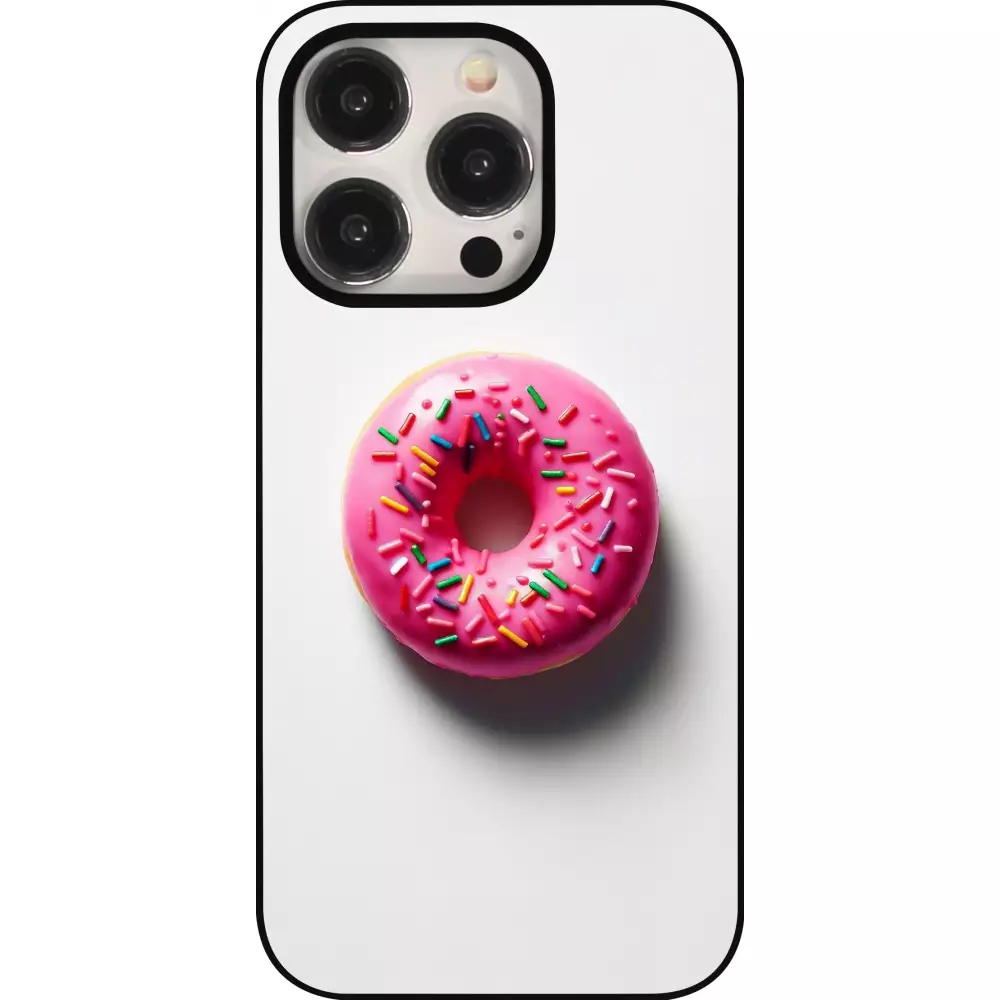 iPhone 15 Pro Case Hülle - Weisser Hintergrund, pinker Donut