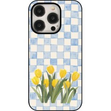 Coque iPhone 15 Pro - Blue vichy tulips 2026