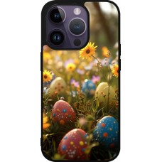 Coque iPhone 15 Pro - Silicone rigide noir Easter 2026 Decorated eggs