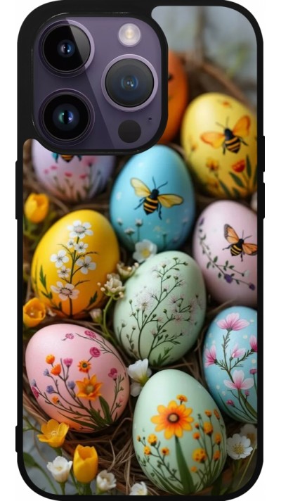 Coque iPhone 15 Pro - Silicone rigide noir Easter 2026 Eggs with bees