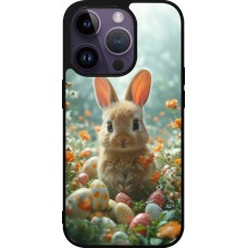 Coque iPhone 15 Pro - Silicone rigide noir Easter 2026 Rabbit in the garden